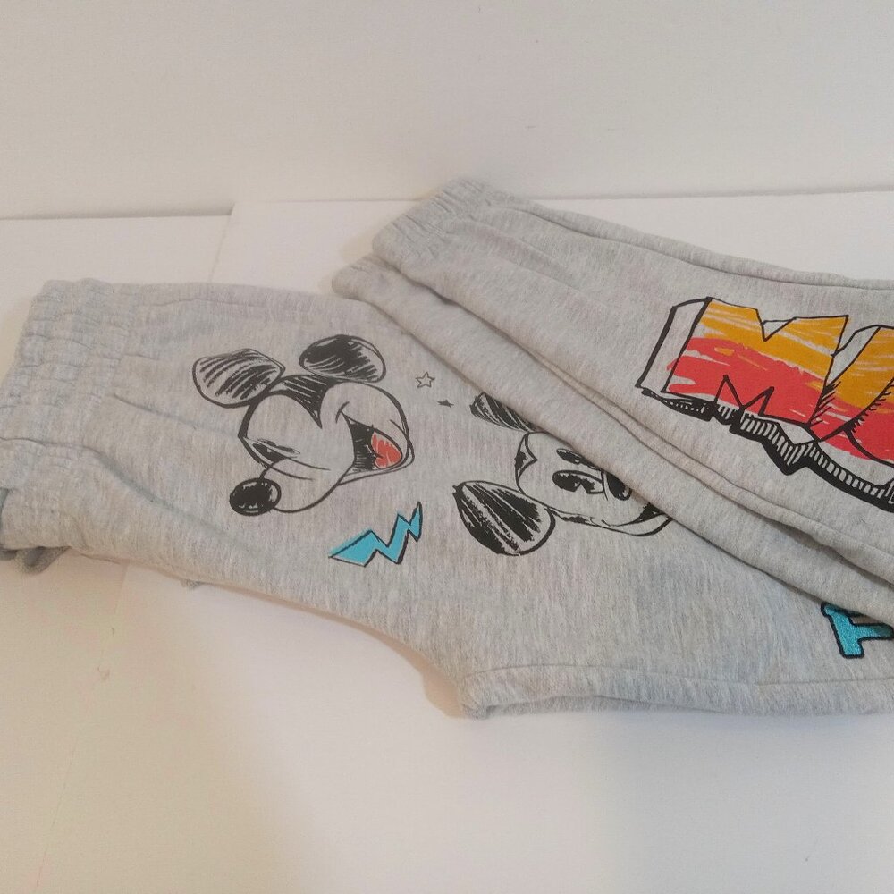Disney Mickey Mouse Jogging Pant Girls XS Gray Orange Design Embroidery Elastic
